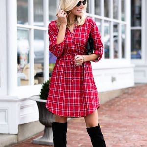 Plaid cinched waist dress